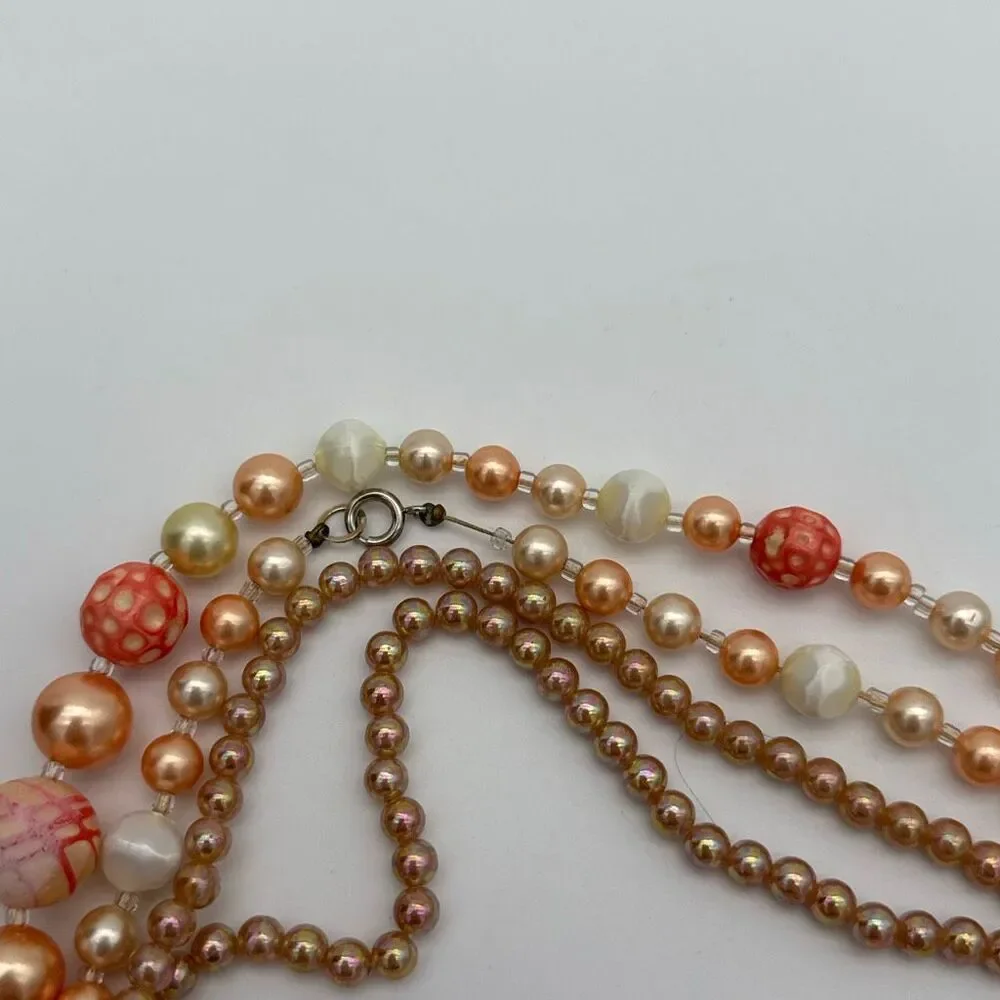 Vintage 1950s Art Glass Pearl Necklace Set 34” C Clasp &‎ 25” Layered Coral Pink